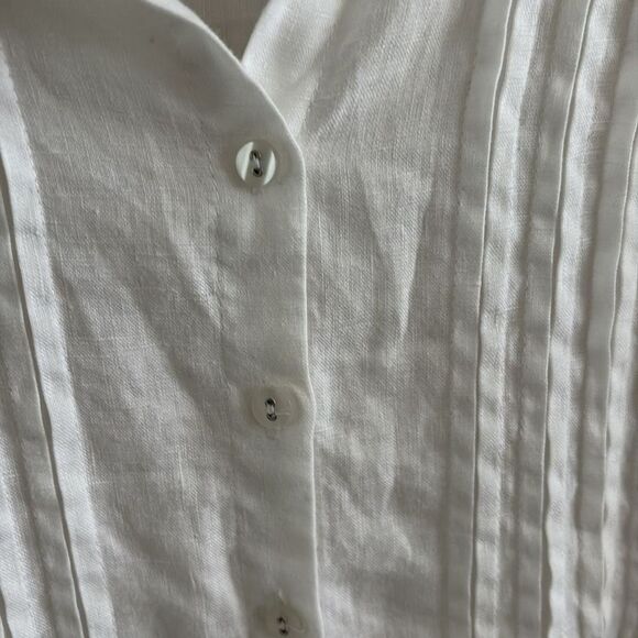 EUC Tyler Boe white 100% Linen Tunic Roll Tab Sleeve Sz 4 small - Picture 3 of 11